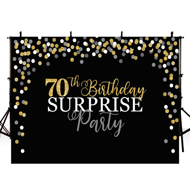 Women 70th Birthday Photography Background Black Golden Backdrop Mens Surprise Birthday Party Decor Backdrop Photo Studio Banner