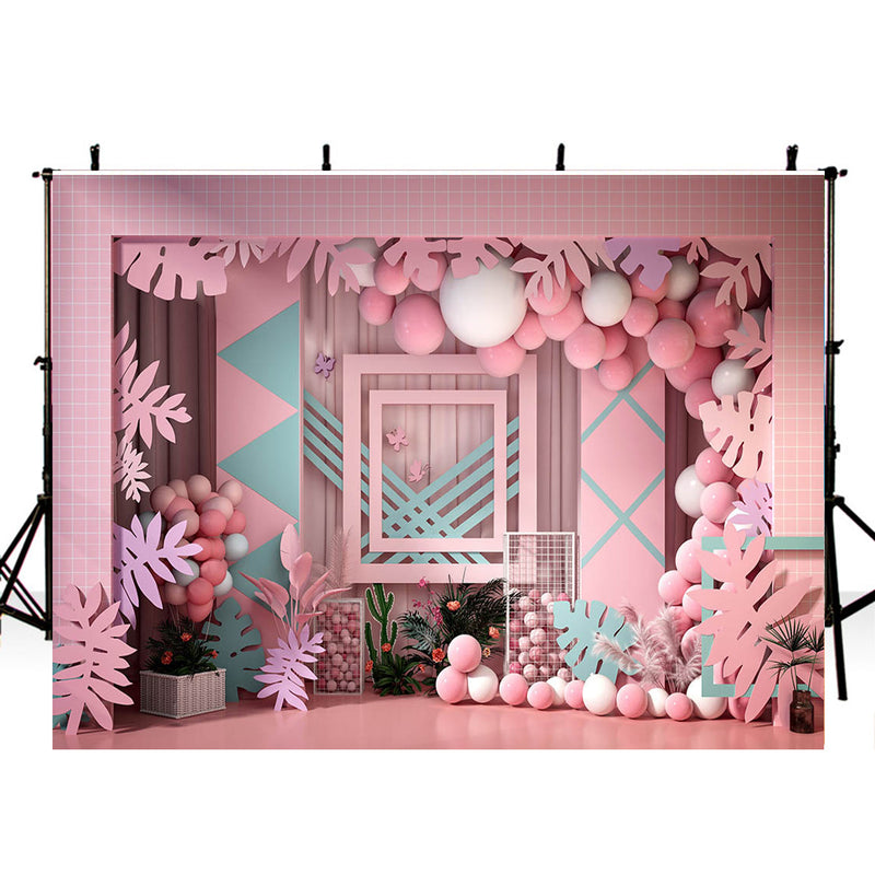 Girls Birthday Photography Background Pink Home Decor 3D Backdrop Balloons Party Banner Decor Backdrop Photo Studio