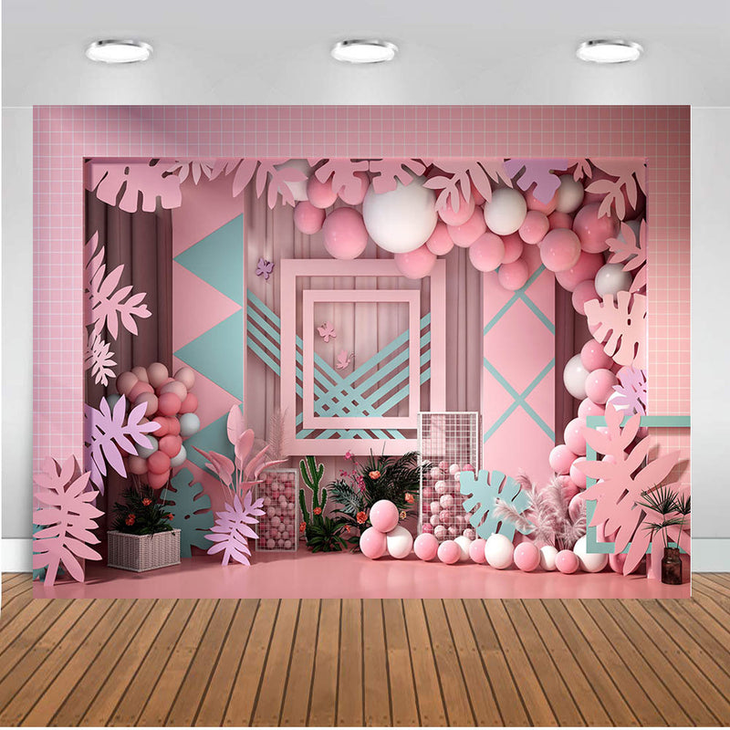 Girls Birthday Photography Background Pink Home Decor 3D Backdrop Balloons Party Banner Decor Backdrop Photo Studio