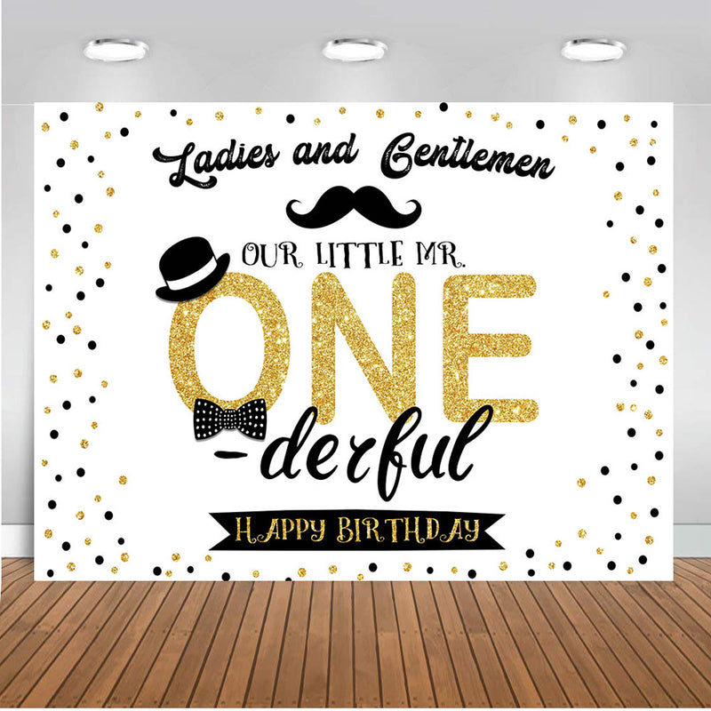 One Birthday Photo Background for Baby Shower 1st Birthday Party Decoration for Ladies and Gentleman Black Golden Backdrop for Photography Studio