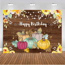 Happy Birthday Photo Background Wooden Floor Party Decoration Floral Pumpkin Baby Newborn Backdrop for Photography Studio