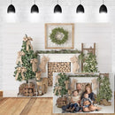 Christmas Backdrop White Fireplace Christmas Tree Decor Photocall Background Photo Studio Family Portrait Photography Backdrops