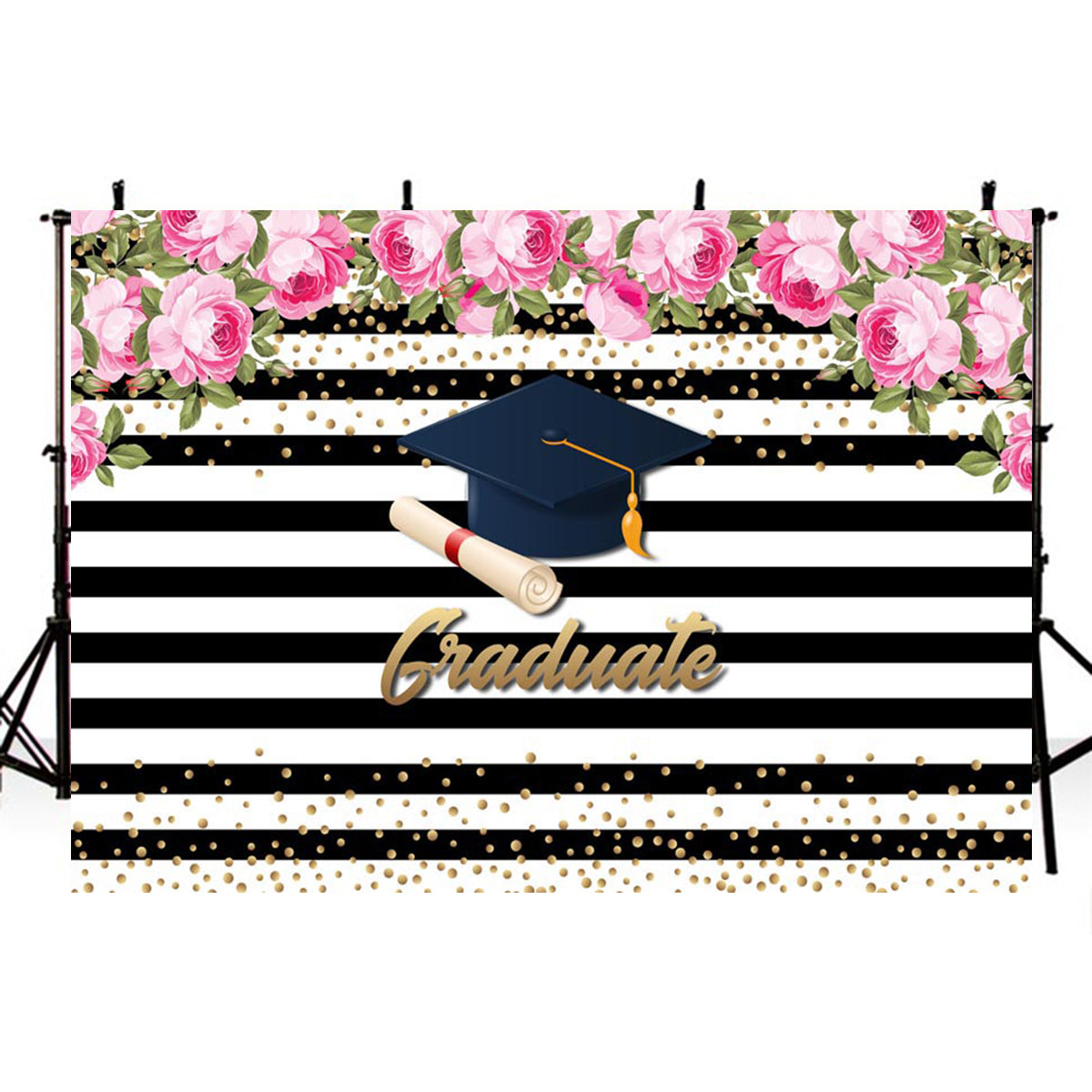 high school photo booth props 2019 graduation banner photo backdrop black and white stripes Streaks photo backdrop for preschool vinyl background elementary graduation photo props for teenage
