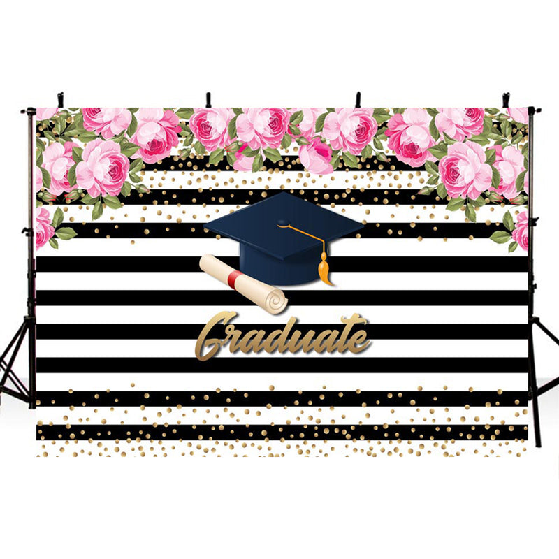 Bachelor Cap background high school photo booth props 2019 graduation banner photo backdrop black white stripes photo backdrop summer tropical vinyl background elementary graduation photo props for teenage