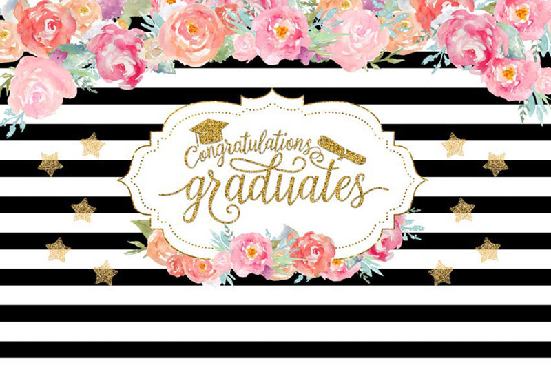 Bachelor Cap background high school photo booth props 2019 graduation banner photo backdrop black white streaks photo backdrop flowers vinyl background elementary graduation photo props for teenage