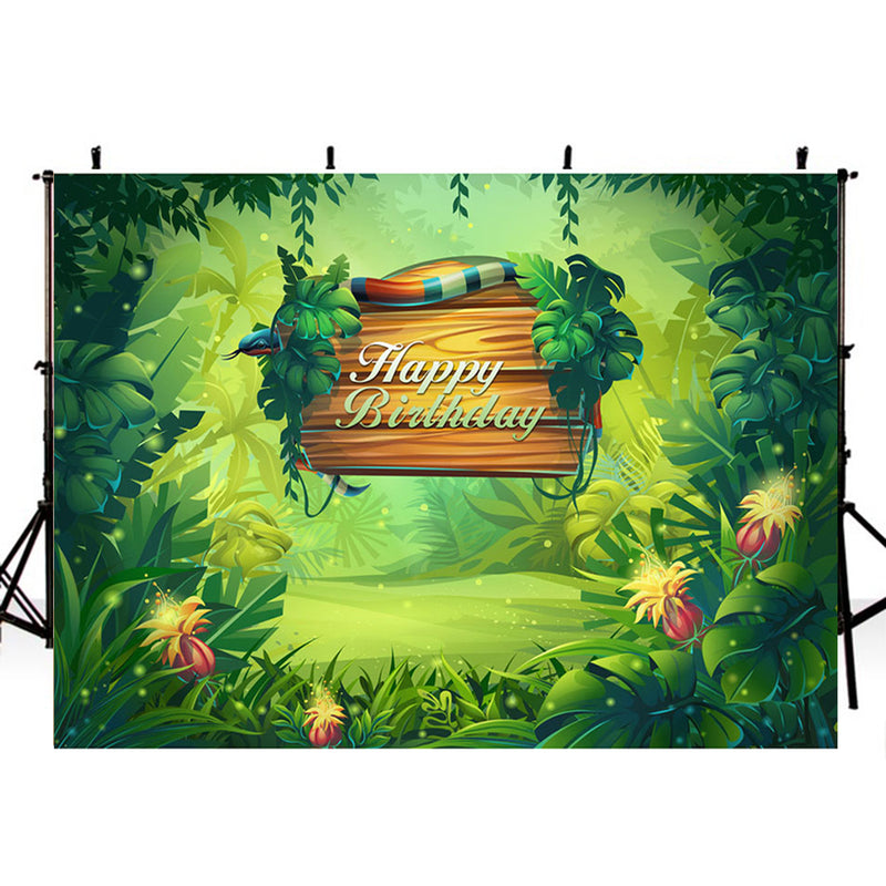 happy birthday photo backdrop animals photo booth props enchanted forest 8ft photography background tropical theme vinyl backdrops for picture summer for kids background child party