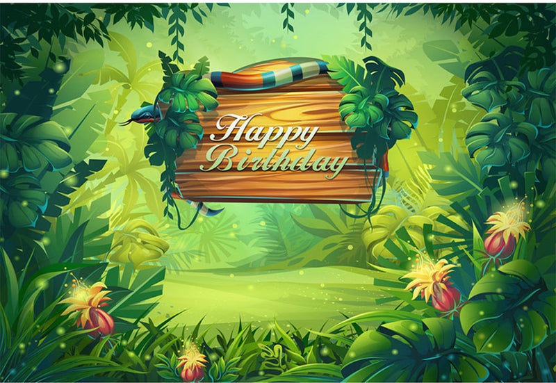 happy birthday photo backdrop animals photo booth props enchanted forest 8ft photography background tropical theme vinyl backdrops for picture summer for kids background child party
