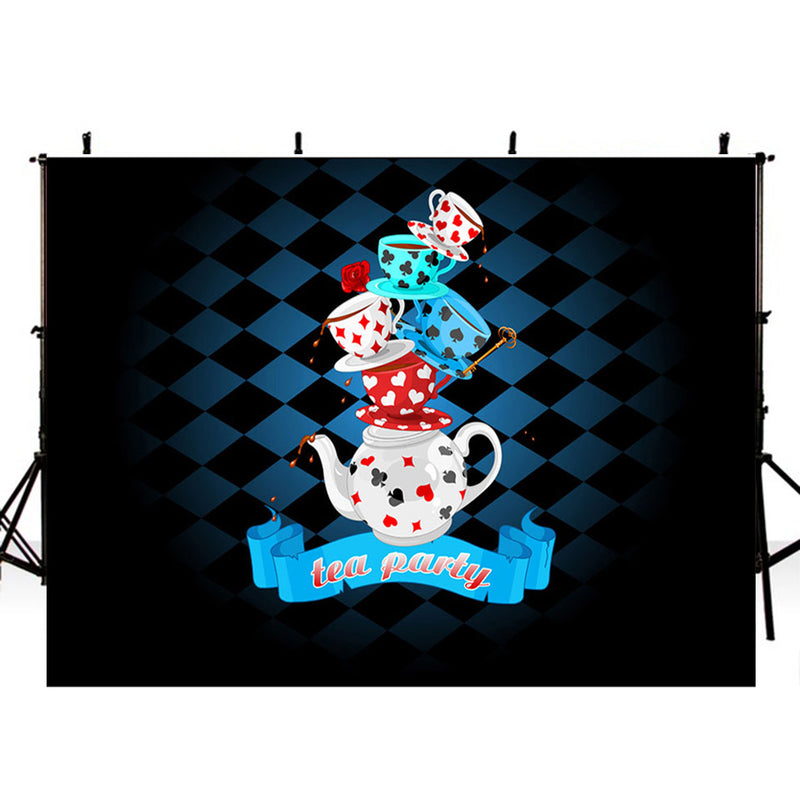 tea party photo backdrop banner cup backdrops for photography flowers photo backgrounds wedding photo booth props tea party for woman backdrop for birthday party