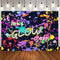 Fondo de Cray Let's Glow para foto que brilla en la oscuridad, cartel de cumpleaños, fondo de pintura con salpicaduras de neón láser