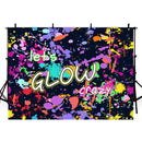 Fondo de Cray Let's Glow para foto que brilla en la oscuridad, cartel de cumpleaños, fondo de pintura con salpicaduras de neón láser