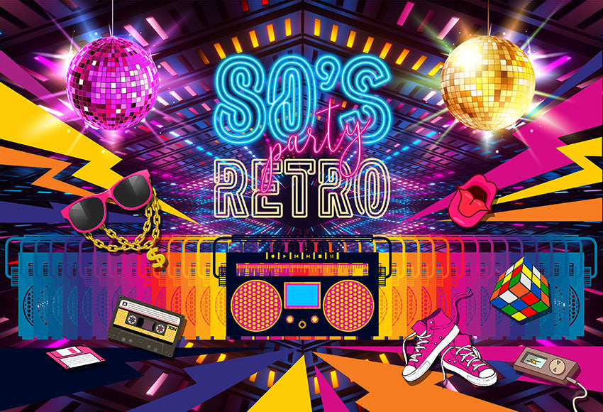Fondo de fiesta de los 80, tema de discoteca, foto de estilo Retro, fondo de cumpleaños de los 80, letrero de neón de los años 80, accesorios para fotomatón 