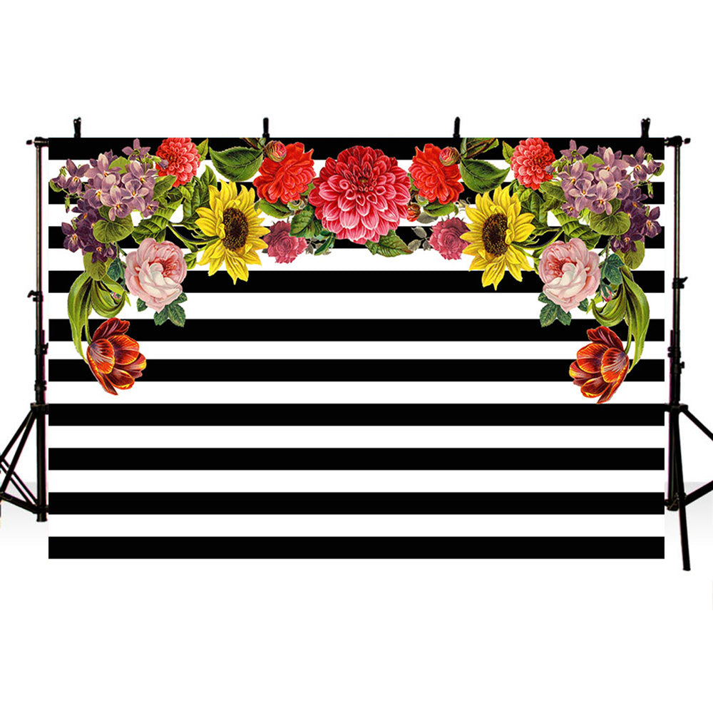 Valentine Party Photography Backdrops Black White Stripes Photo Props Banner Flowers Valentine's Day Background Photo Studio