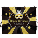 customized Happy birthday photo backdrops 8x6 birthday photo booth props black and gold birthday photo backdrop for woman Masquerade photo background for photo happy birthday