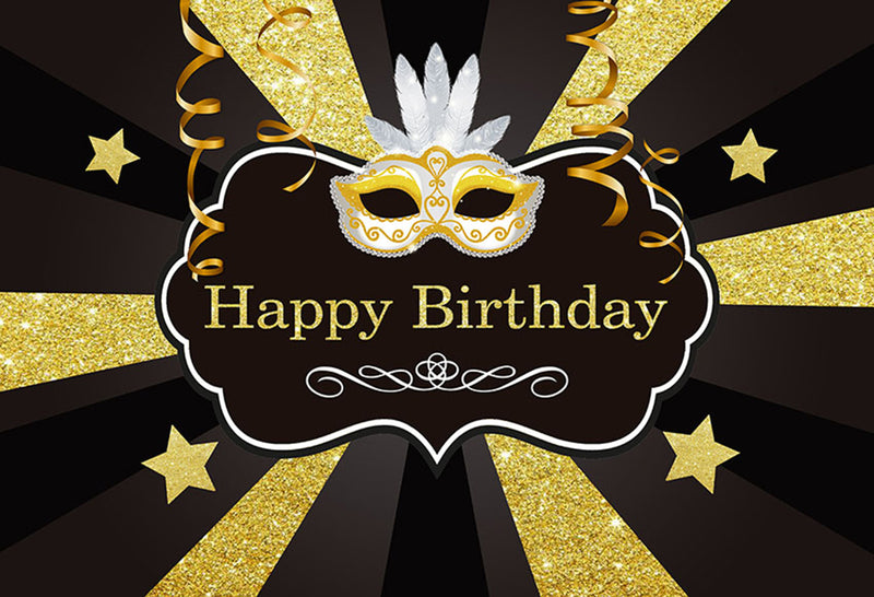 customized Happy birthday photo backdrops 8x6 birthday photo booth props black and gold birthday photo backdrop for woman Masquerade photo background for photo happy birthday