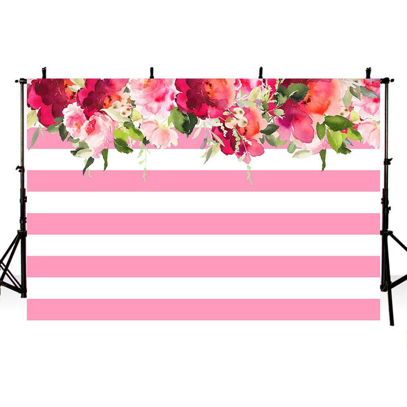 Wedding Party Photography Backdrops Pink White Stripes Photo Props Banner streak Flowers Valentine's Day Background Photo Studio