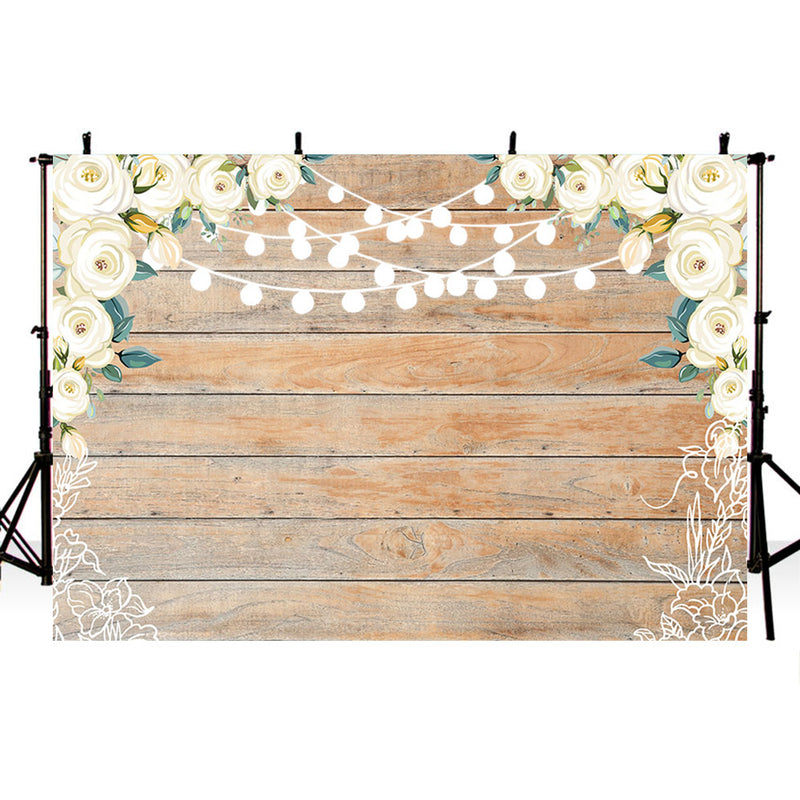 Wedding Party Photography Backdrops Wooden Photo Props Banner Lighting Flowers Valentine's Day Background Photo Studio