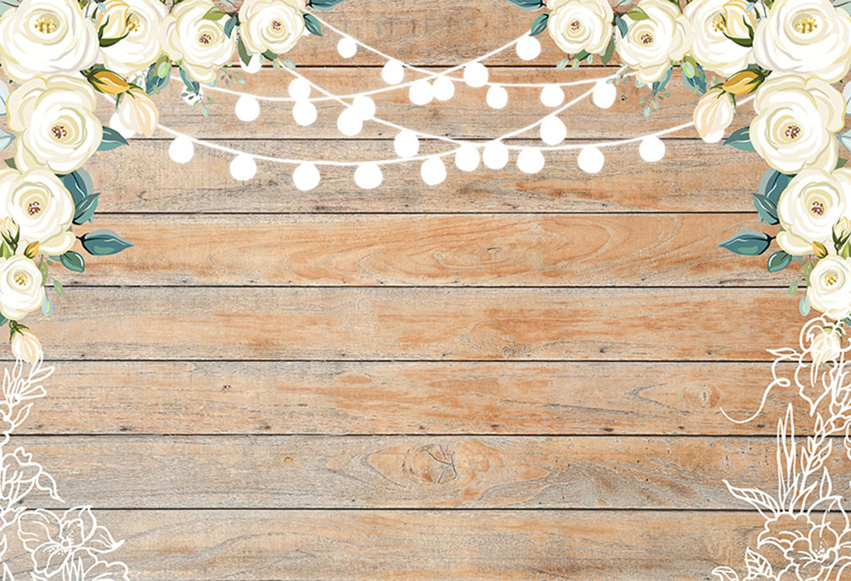 Wedding Party Photography Backdrops Wooden Photo Props Banner Lighting Flowers Valentine's Day Background Photo Studio