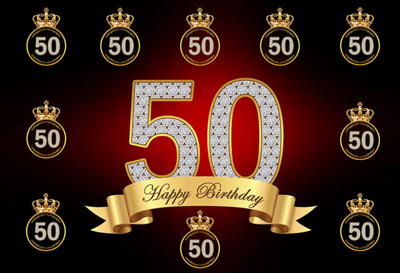 customized Happy birthday photo backdrops 50th birthday photo booth props for woman birthday photo backdrop black and gold background for photo happy birthday 50th