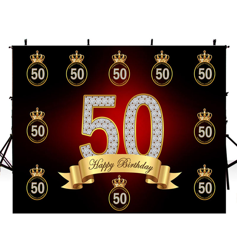 customized Happy birthday photo backdrops 50th birthday photo booth props for woman birthday photo backdrop black and gold background for photo happy birthday 50th