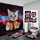 Cat Eating Food Shower Curtain Waterproof Colorful Bath Mat Toilet Lid Cover Flannel Bathroom Carpet 4 Piece Set