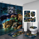 Lion Panther Tiger Shower Curtain Set Home Decor Tiger Animals Waterproof Bath Mat Toilet Lid Cover Flannel Bathroom Carpet 4 Piece Set