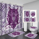 Animal Owl Shower Curtain Waterproof Bath Mat Toilet Lid Cover Flannel Bathroom Carpet 4 Piece Set