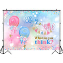 Gender Reveal Backdrop Boy or Girl Blue or White Balloons Photography Background Gender Surprise Party Banner Backdrops