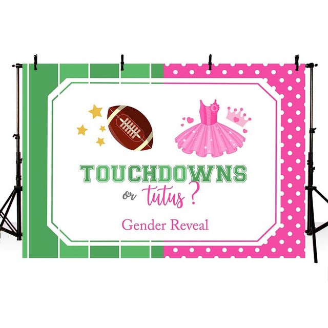 Gender Reveal Backdrop Rugby Football Touchdowns Tutus Baby Shower Photo Booth Backdrops Gender Surprise Photography Background