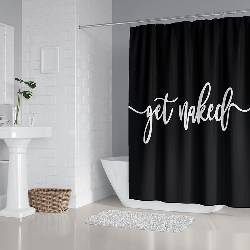 Get Naked Bathroom Shower Curtain with Mat Sets Letter Print 4 Piece Set Non-slip Rug Toilet Cover Bath Mat Pad