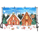 Gingerbread House Backdrop for Photography Newborn Kids Children Portrait Background Sweet Candy Pine Forest Photoshoot Prop