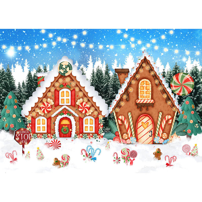 Gingerbread House Backdrop for Photography Newborn Kids Children Portrait Background Sweet Candy Pine Forest Photoshoot Prop