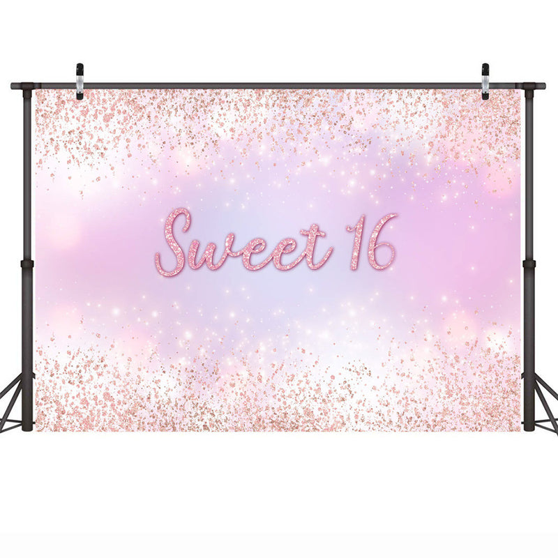 Girl's Sweet 16 Birthday Party Backdrop Decoration Gliiter Rose Gold Baby Pink Dreamy Birthday Photo Background Photography