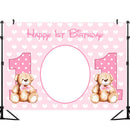 Arrière-plan rose joyeux 1er anniversaire pour fille, arrière-plan de photographie pour fête prénatale, affiche personnalisée, décorations de Table pour Dessert, accessoires