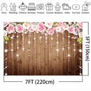 Glitter Bridal Shwoer Photography Backdrop Drak Brown Wood Flower Background for Photo Booth Studio Floral for Wedding Ceremony