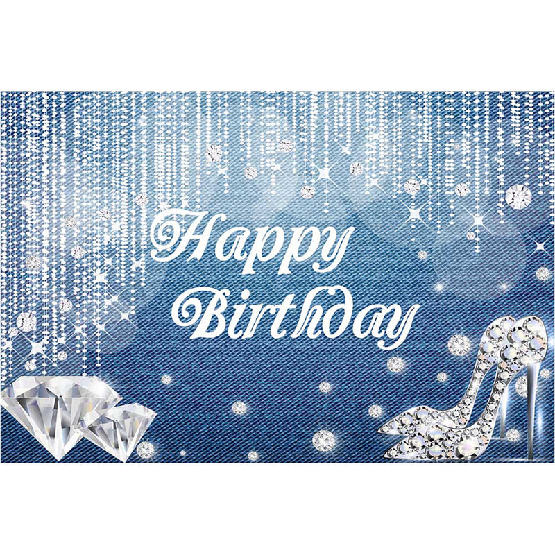 Toile de fond en diamant pour femme, paillettes, argent, bleu, Denim, décoration de fond pour joyeux anniversaire, talons hauts brillants, pour séance photo