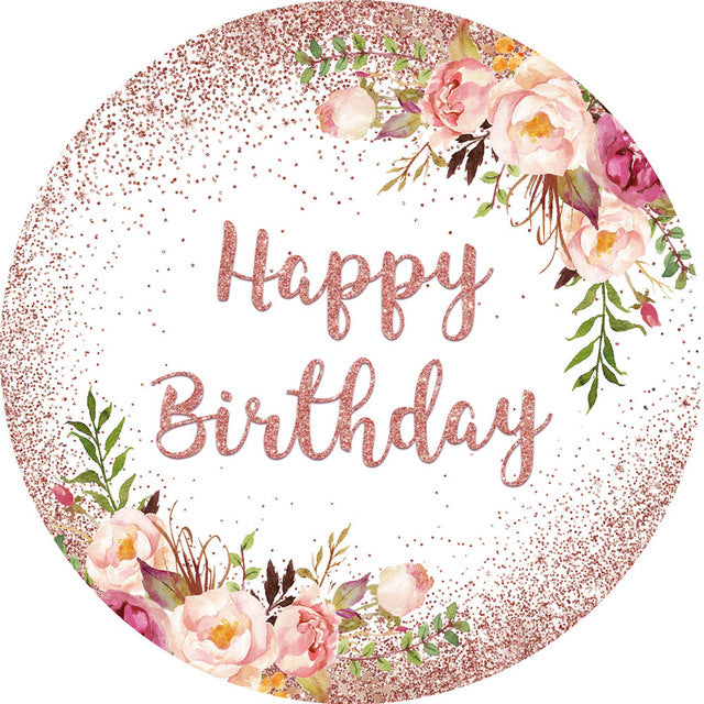 Fondo personalizado con purpurina redonda para feliz cumpleaños, decoración de fondo para mesa de pastel circular para fiesta de cumpleaños de niños y adultos 