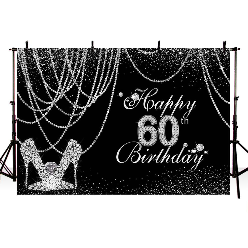 Glitter Sliver 60th birthday party decoration backdrop for photography happy birthday background for photo studio photocall prop