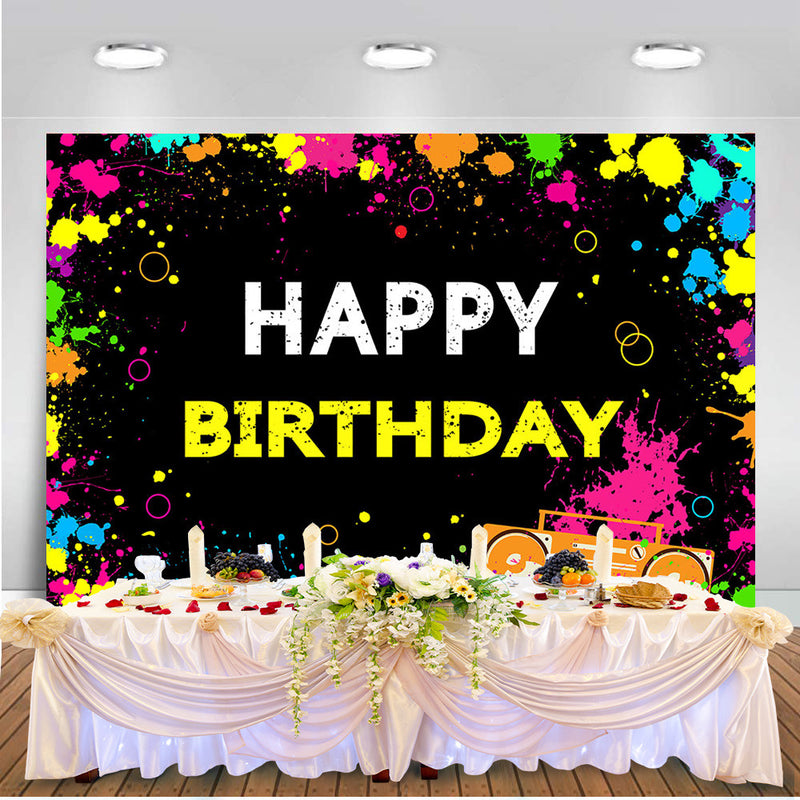 Glow Neon Birthday Backdrops for Photography Retro Disco Hip Hop Crazy Party Background Colorful Splatter Laser Ray Dark Night
