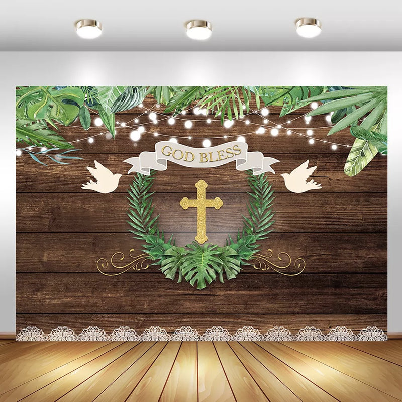 Arrière-plan de photographie de première Communion en bois rustique, arrière-plan de photographie de baptême, de bénédiction de Dieu, de bannière de fête prénatale