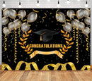 Fondo de graduación clase de 2021, fondo de fotografía, fiesta de celebración dorada negra, decoración de globos plateados, telón de fondo para sesión de fotos