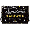 Fondo de fotografía de clase de graduación fondo negro y dorado decoraciones de champán telón de fondo Banner estudio fotográfico