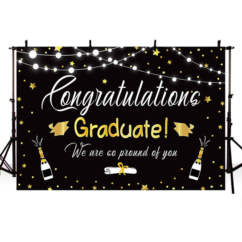 Graduation Class Photography Background Black and Golden Backdrop Champagne Decorations Backdrop Banner Photo Studio
