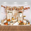 Photography Background Autumn Barn Door Glitter Maple Leaves Pumpkins Kid Birthday Party Portrait Backdrop Photo Studio