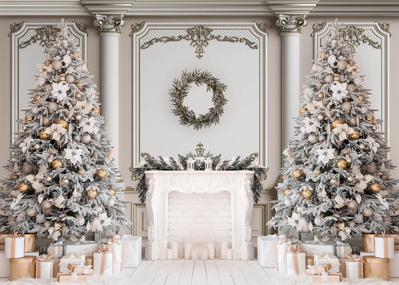 Christmas Party Vintage Chic Wall Props For Photography Backdrops Xmas Tree Fireplace Children Family Portrait Photo Background