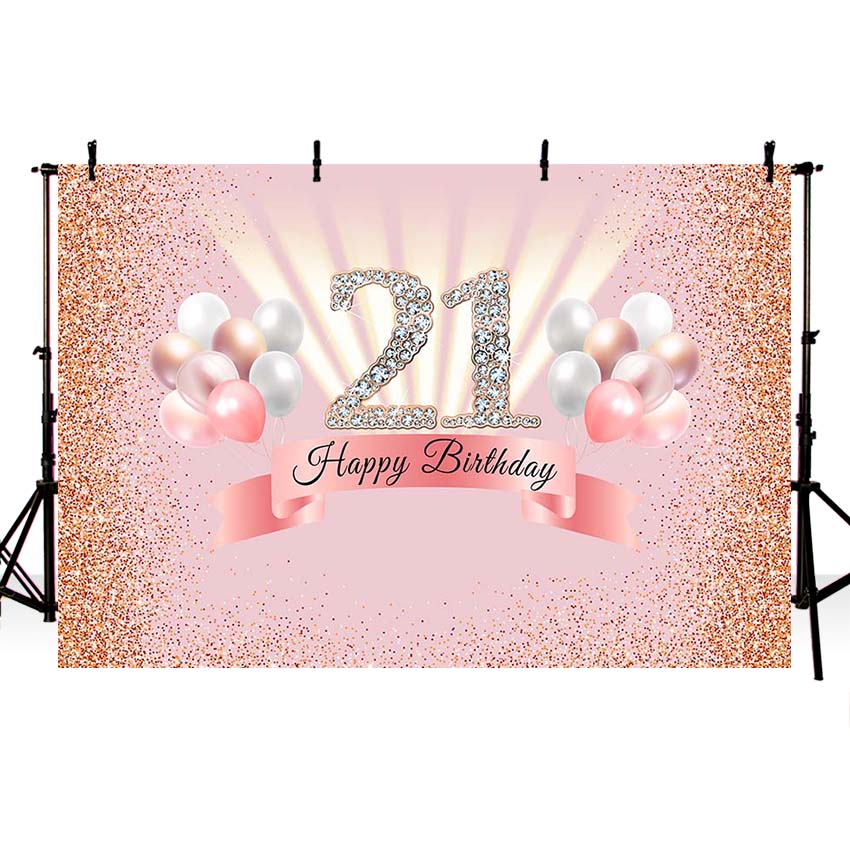 Photography Background Glitter Diamonds Pink Happy Sweet 21st Birthday Girls Birthday Party Backdrop Photo Studio Prop