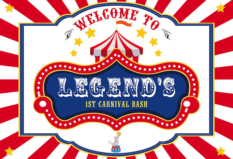 Personalize Photography Background Circus Carnival White Red Stripes Blue First 1st Birthday Party Baby Shower Backdrop Photo Studio