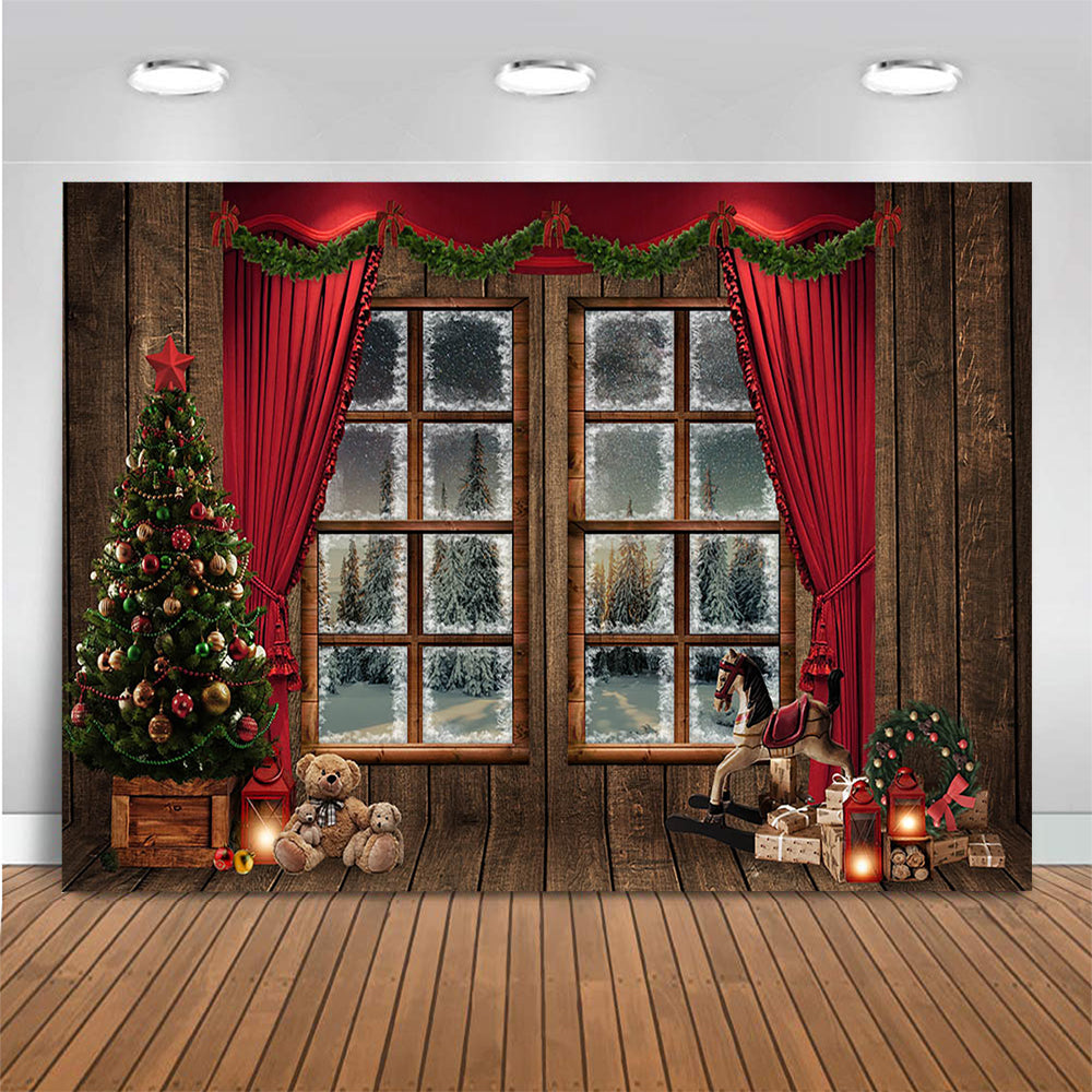 Christmas Gift Shop Moon Backdrop Background Wreath Photo Studio Props New Year Toy Reindeer Santa Wallpaper Family Party Decor