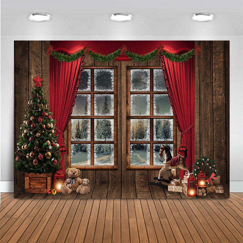 Tienda de regalos de Navidad, fondo de Luna, corona, accesorios de estudio fotográfico, juguete de Año Nuevo, papel tapiz de Papá Noel, decoración de fiesta familiar 