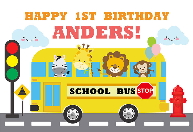 Personalized Photography Background Cartoon Animals Kindergarten School Bus Baby Shower Birthday Party Backdrop Photo Studio Props