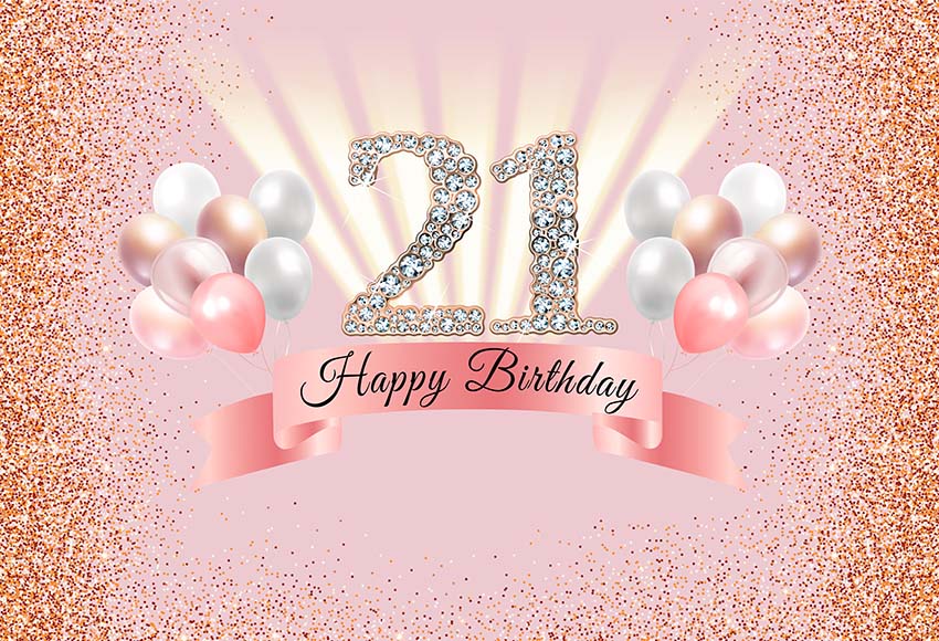 Photography Background Glitter Diamonds Pink Happy Sweet 21st Birthday Girls Birthday Party Backdrop Photo Studio Prop
